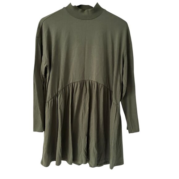 ASOS Army Green Mock Neck Baby Doll Style Cotton Oversize Tunic Top Size 6 - Picture 1 of 7